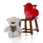 2.5 Feet White Big Teddy Bear with a Bow